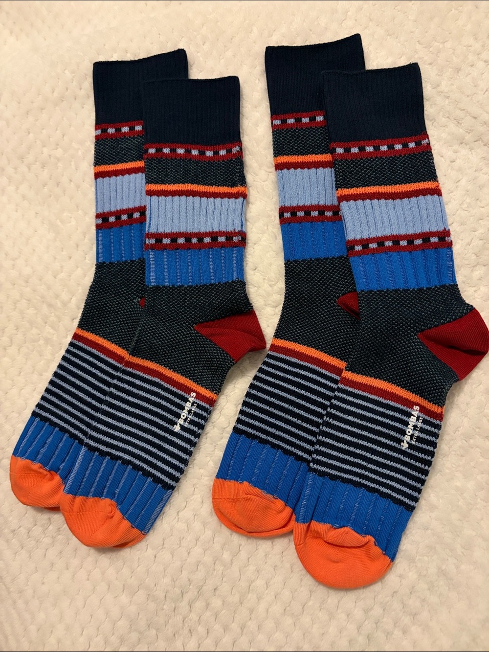 NWOT Bombas Winter Vintage Stripes Crew Socks Blue & Black - 2 Pairs - Size XL